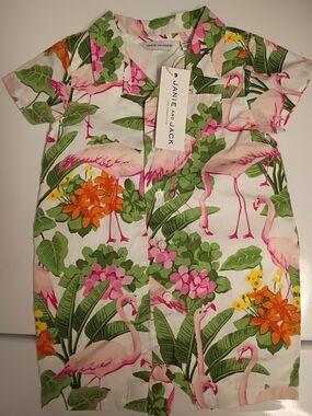 Janie and Jack Tropical Flamingo Romper | Baby Girl 3-6 Month New